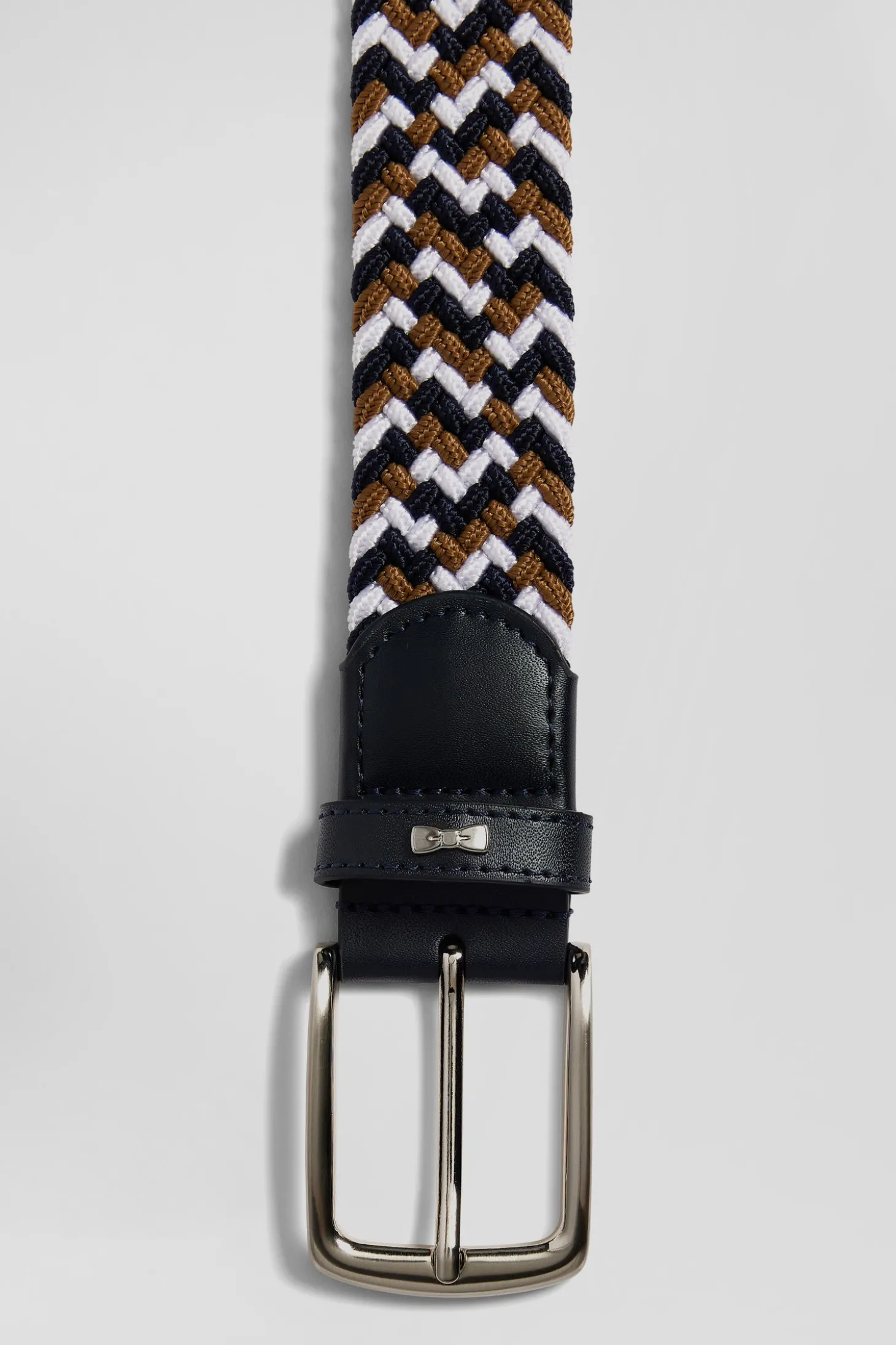 Ceinture tressée marron en caoutchouc stretch à boucle en métal argenté