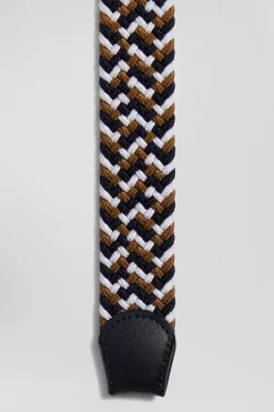 Ceinture tressée marron en caoutchouc stretch à boucle en métal argenté