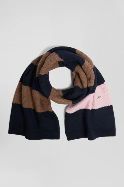 Écharpe cerclée en coton marine et marron