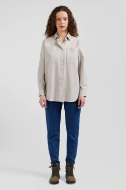 Chemise à carreaux en coton gris à poches plaquées coupe Relaxed