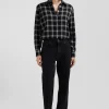 Chemise à carreaux en coton et laine noire coupe Relaxed