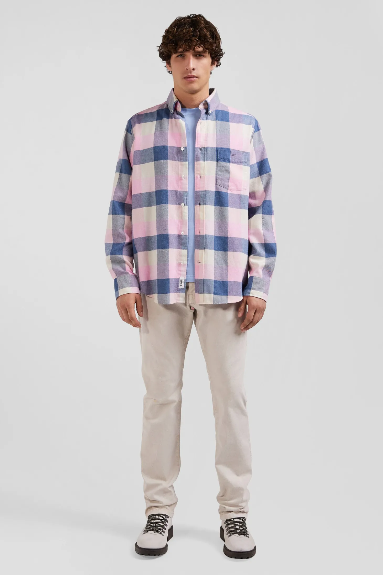 Chemise à carreaux en coton rose coupe Regular