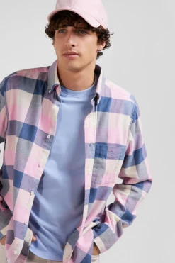 Chemise à carreaux en coton rose coupe Regular