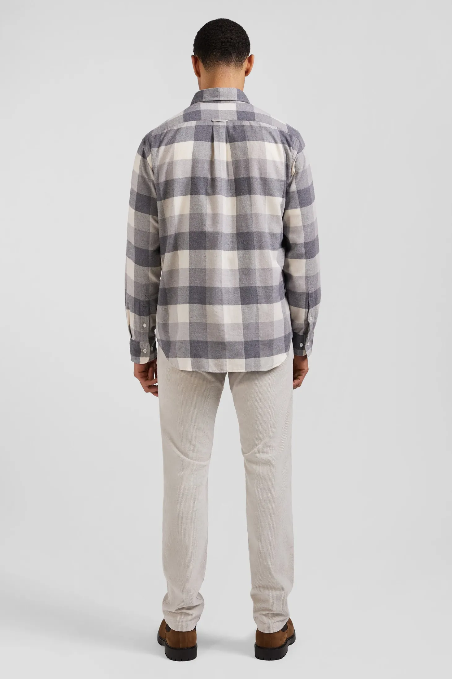 Chemise à carreaux en coton gris chiné coupe Regular
