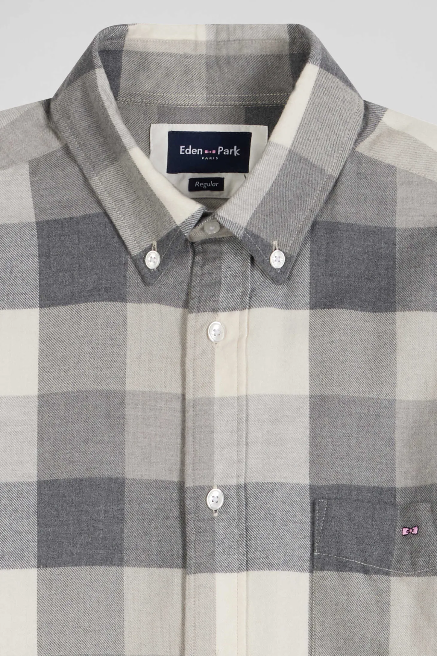 Chemise à carreaux en coton gris chiné coupe Regular