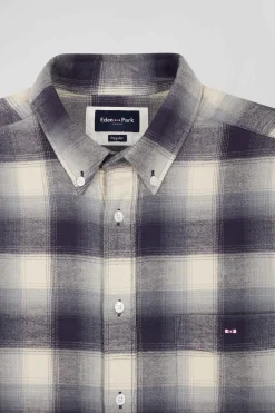 Chemise à carreaux en coton indigo coupe Regular