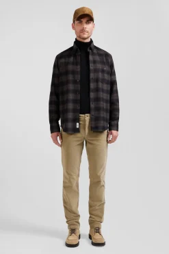 Chemise à carreaux en flanelle de coton noire coupe Regular