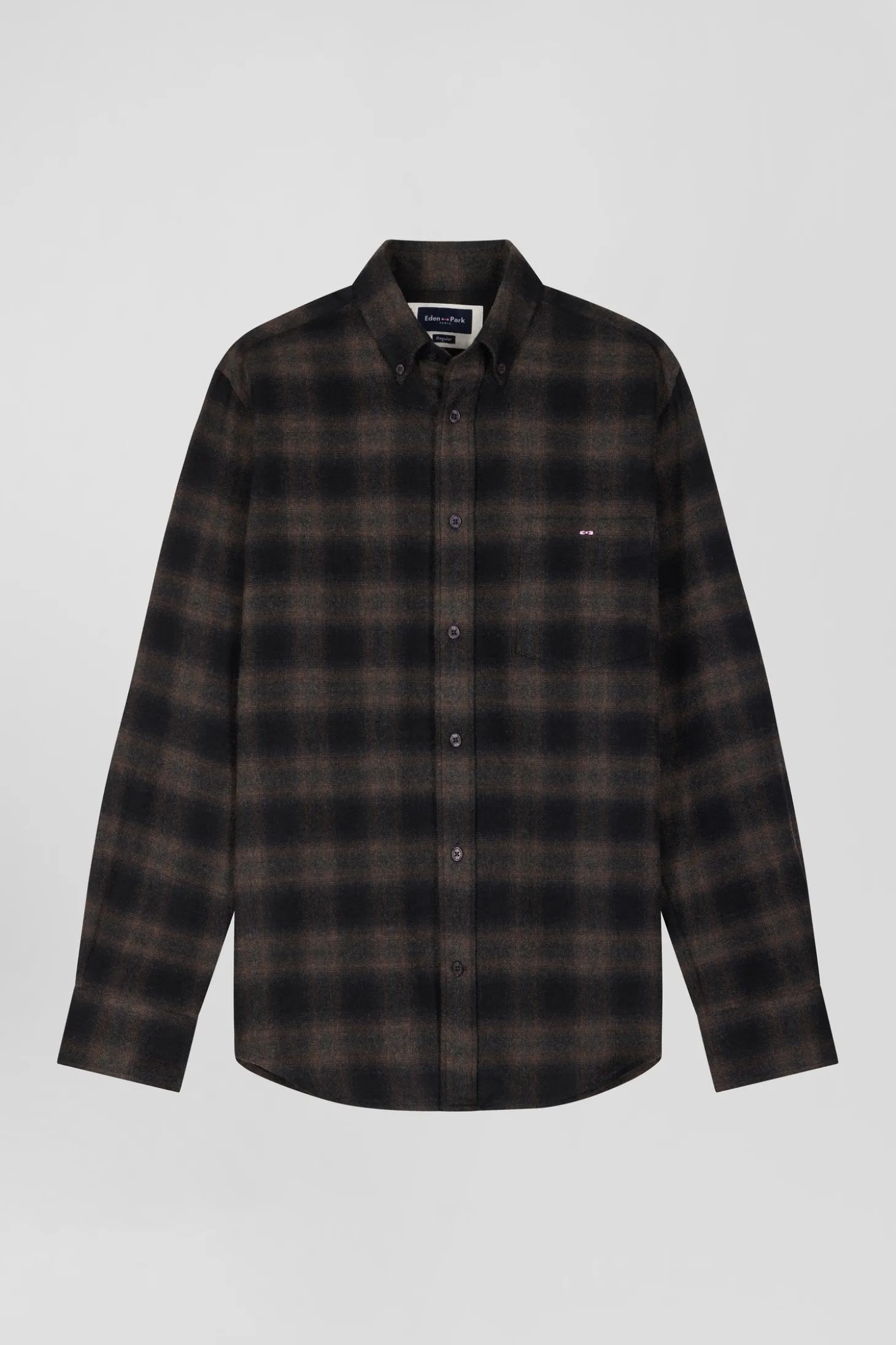 Chemise à carreaux en flanelle de coton noire coupe Regular