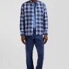Chemise à carreaux en twill de coton ciel coupe Regular