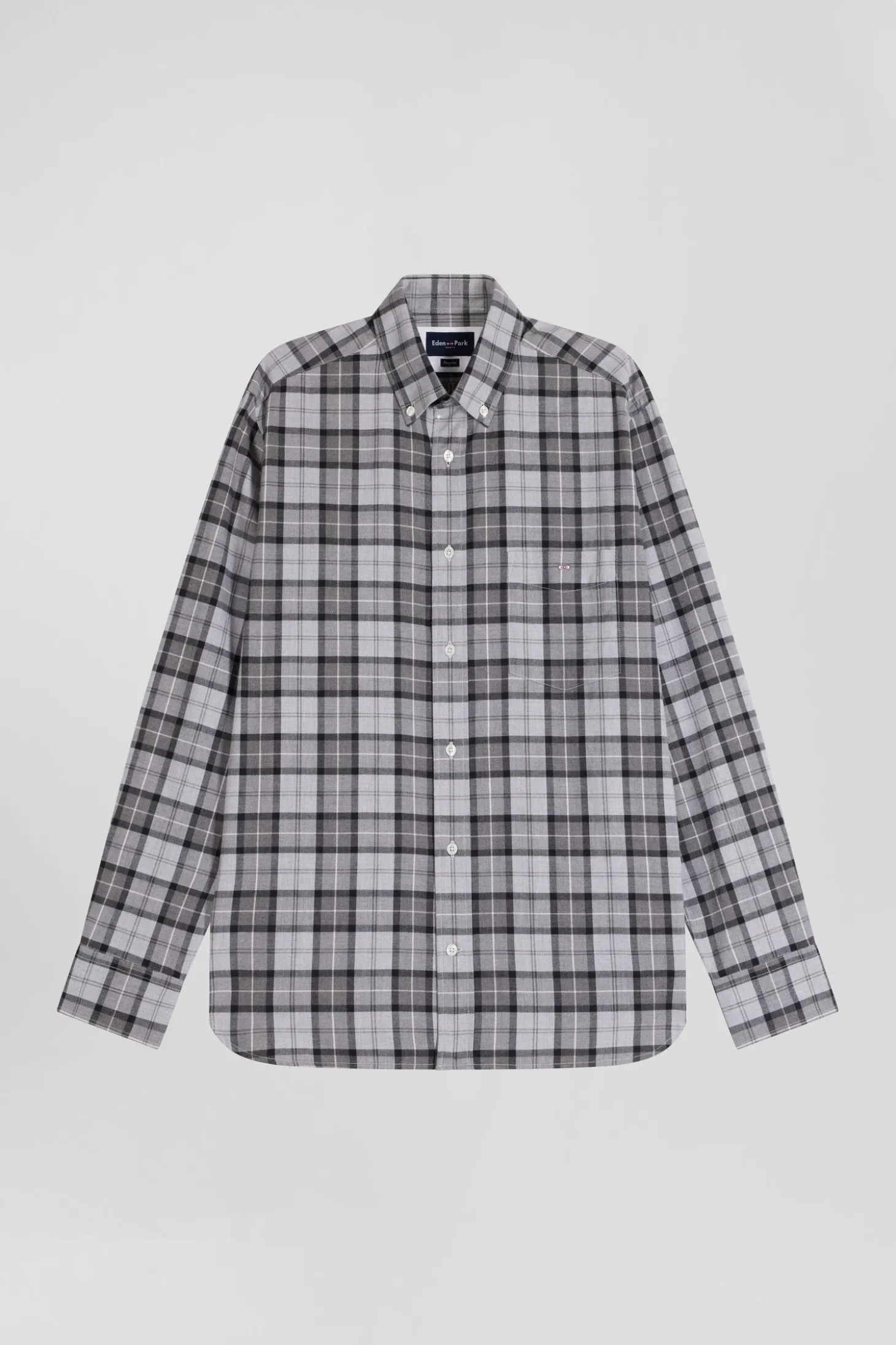 Chemise à carreaux en twill de coton gris coupe Regular