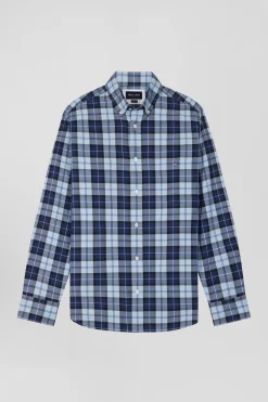 Chemise à carreaux en twill de coton ciel coupe Regular