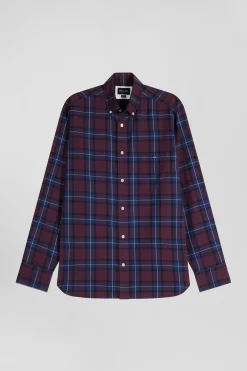 Chemise à carreaux en twill de coton bordeaux coupe Regular