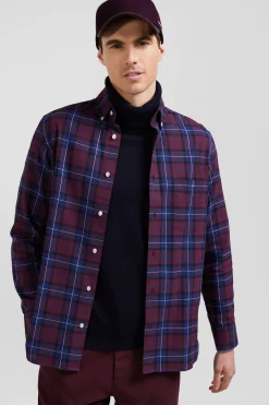 Chemise à carreaux en twill de coton bordeaux coupe Regular