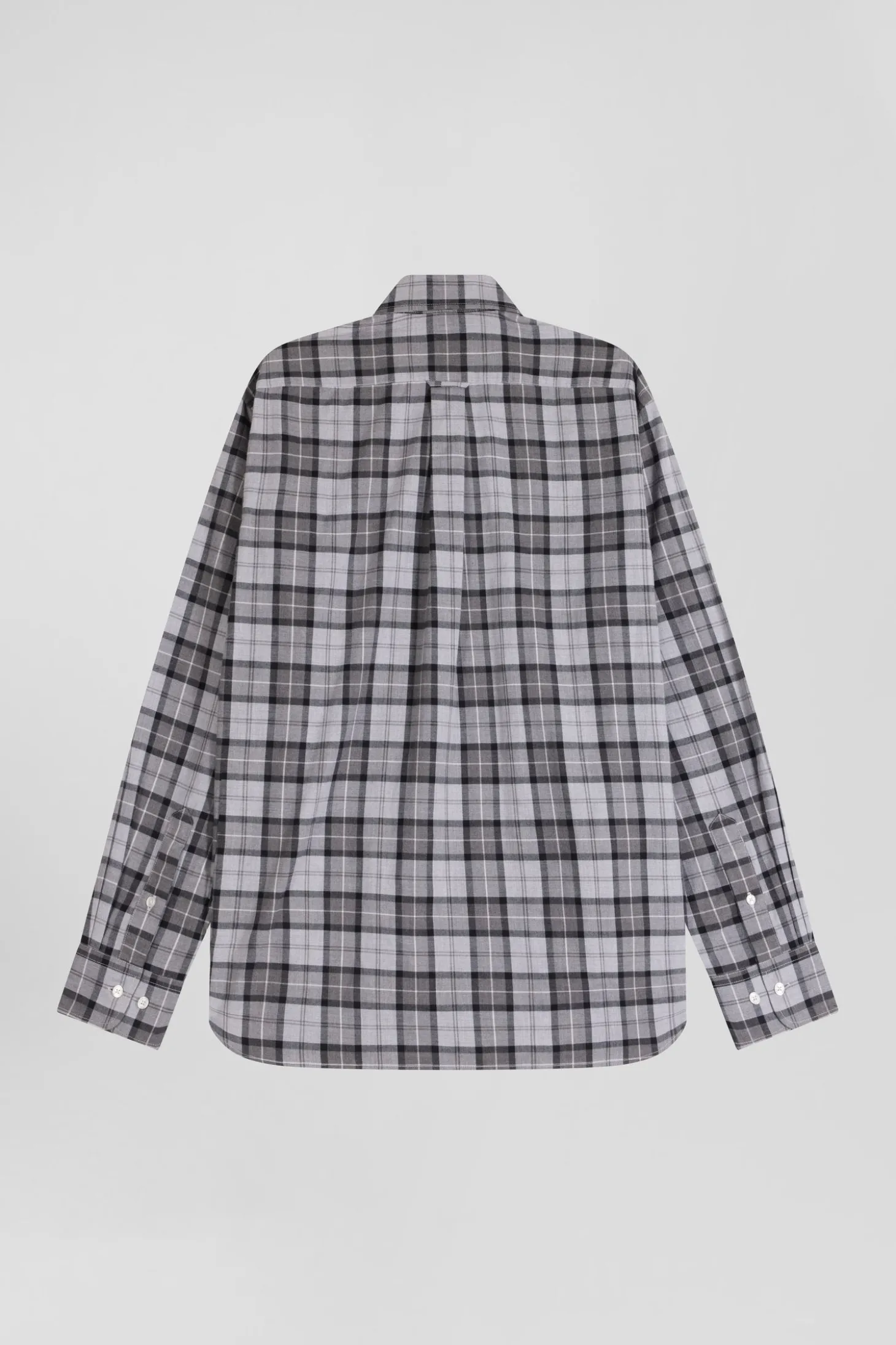 Chemise à carreaux en twill de coton gris coupe Regular