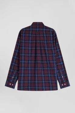 Chemise à carreaux en twill de coton bordeaux coupe Regular