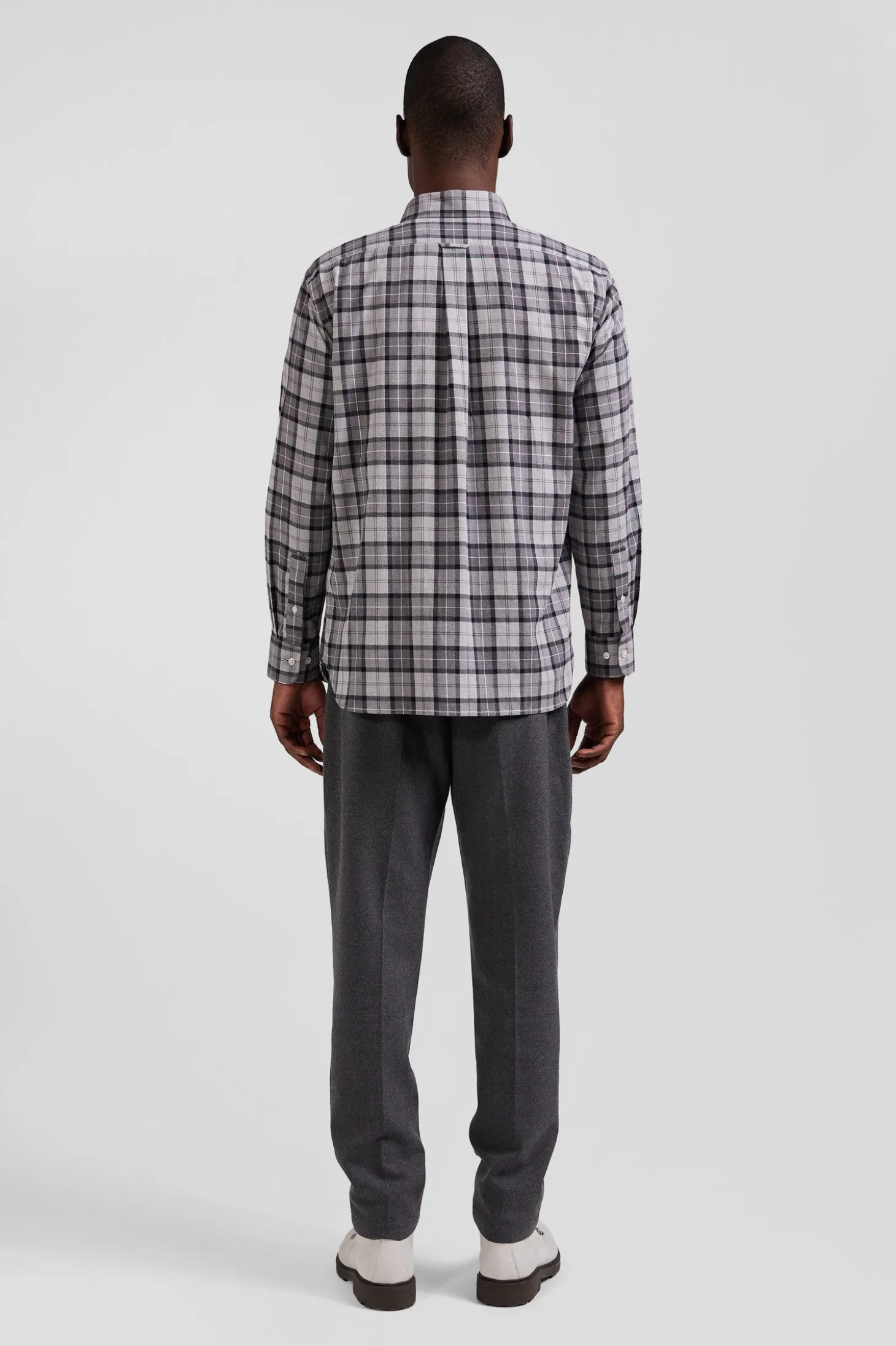 Chemise à carreaux en twill de coton gris coupe Regular