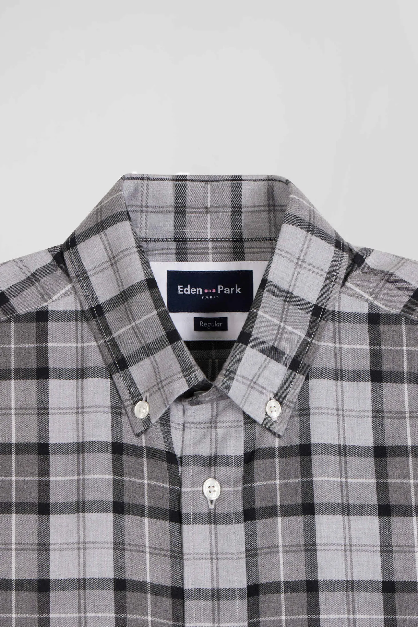 Chemise à carreaux en twill de coton gris coupe Regular
