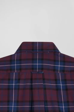 Chemise à carreaux en twill de coton bordeaux coupe Regular