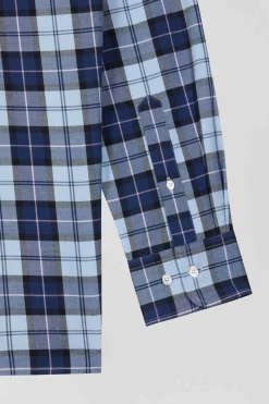 Chemise à carreaux en twill de coton ciel coupe Regular