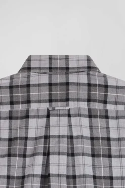 Chemise à carreaux en twill de coton gris coupe Regular