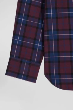 Chemise à carreaux en twill de coton bordeaux coupe Regular