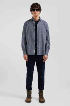 Chemise à micro-motifs en coton bleu marine coupe Slim