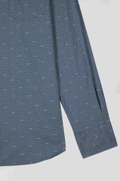 Chemise à micro-motifs en coton bleu marine coupe Slim