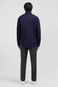 Chemise bleu marine slim en popeline stretch