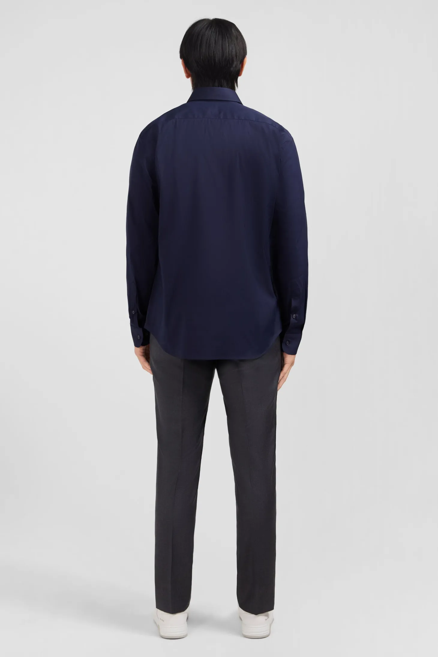 Chemise bleu marine slim en popeline stretch