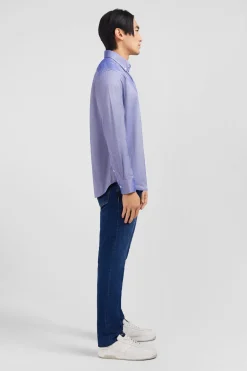 Chemise bleu marine unie en coton