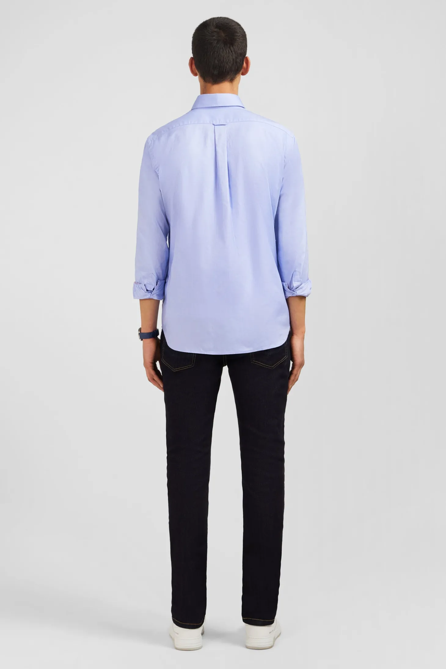 Chemise bleue unie en coton