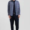 Chemise en coton à carreaux bleus coupe Regular