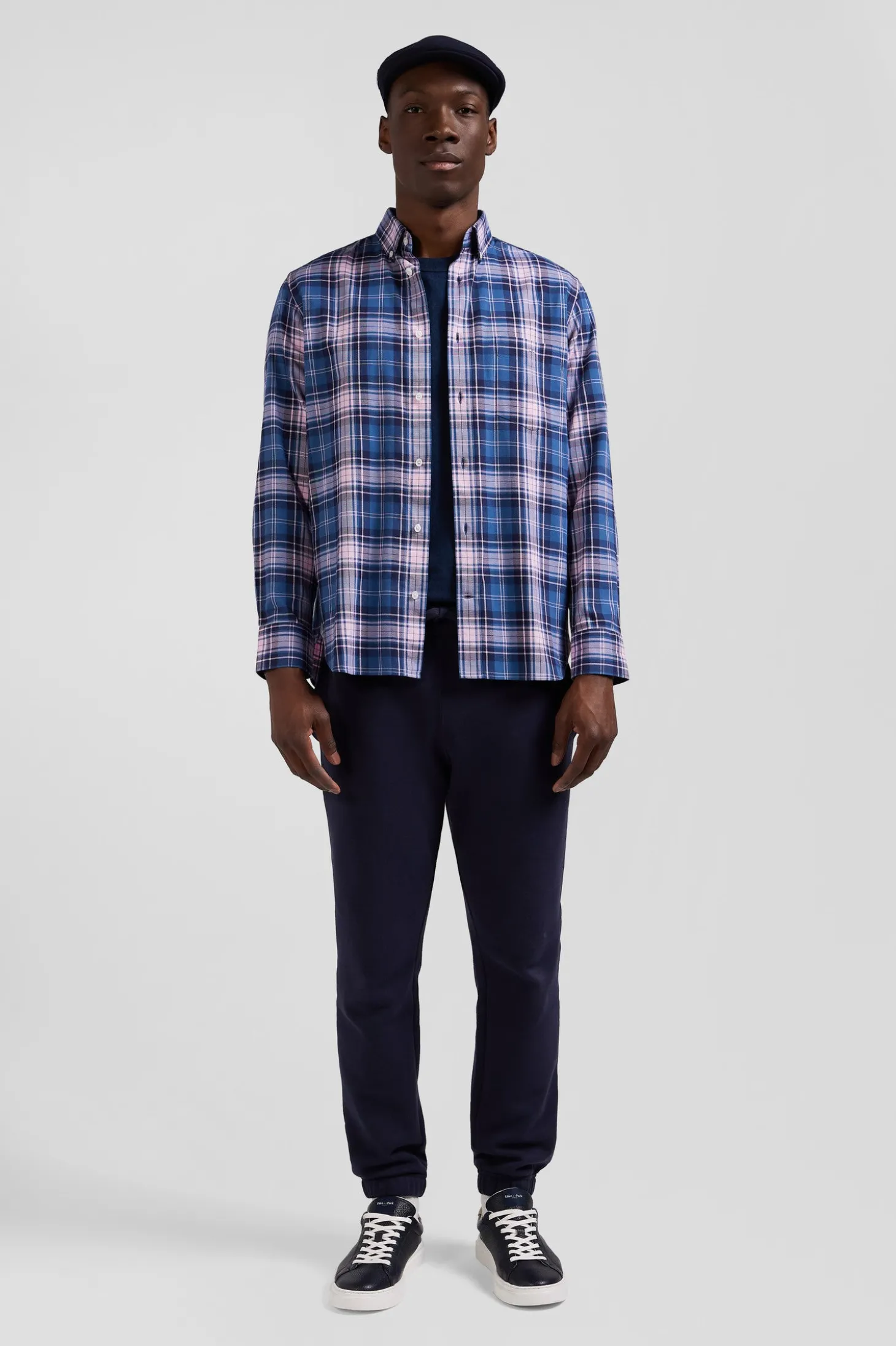 Chemise en coton à carreaux bleus et roses coupe Regular