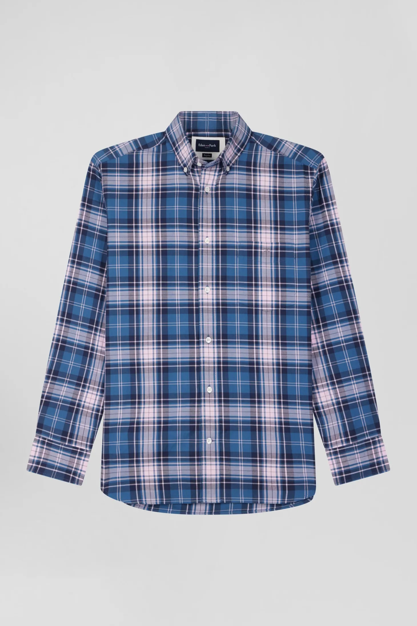 Chemise en coton à carreaux bleus et roses coupe Regular
