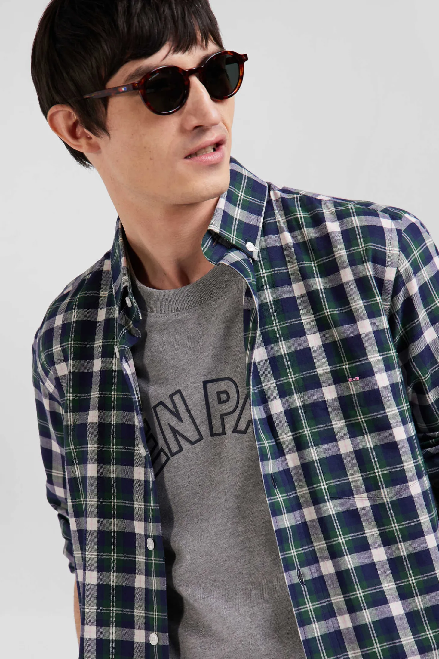 Chemise en coton à carreaux verts coupe Regular