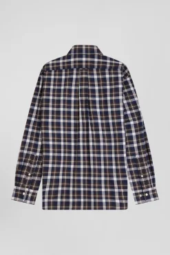 Chemise en coton à carreaux marron coupe Regular