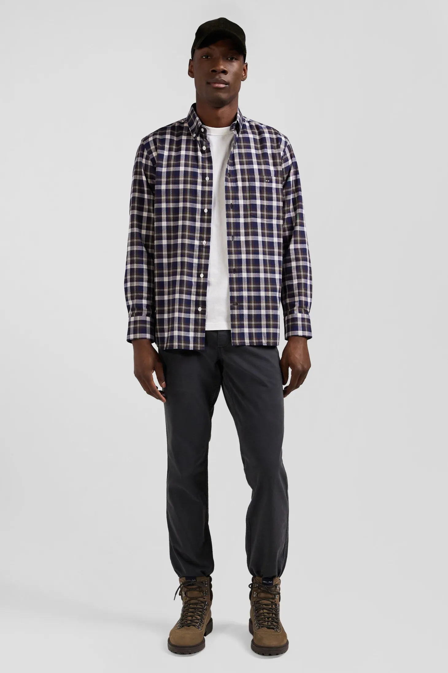 Chemise en coton à carreaux marron coupe Regular