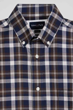 Chemise en coton à carreaux marron coupe Regular