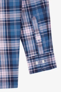 Chemise en coton à carreaux bleus et roses coupe Regular