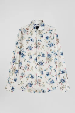 Chemise en coton à imprimé floral écru coupe Slim