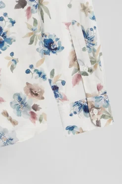 Chemise en coton à imprimé floral écru coupe Slim