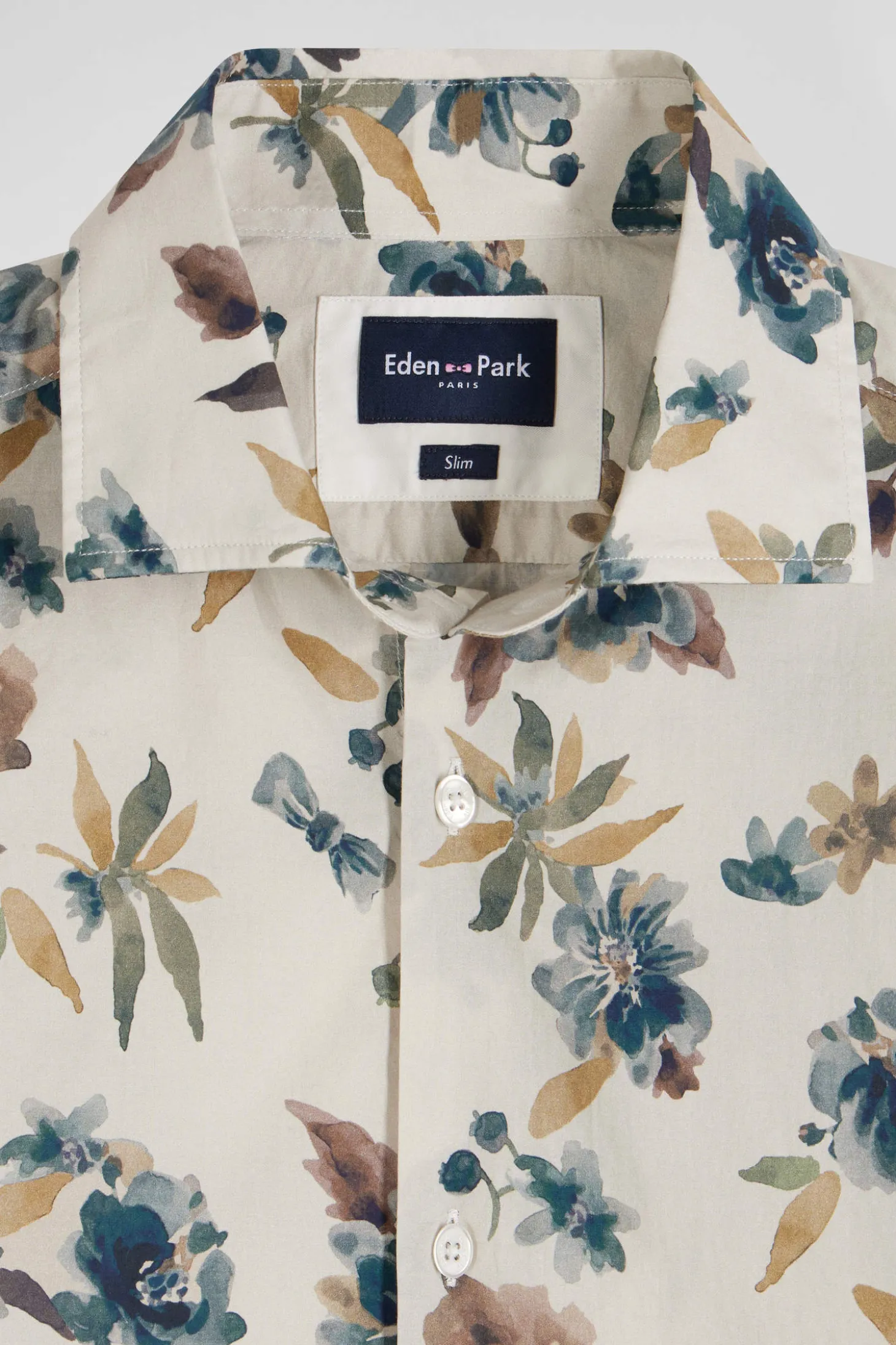 Chemise en coton à imprimé floral beige coupe Slim