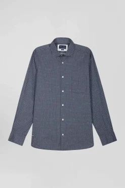 Chemise en coton à micro-carreaux bleu marine coupe Slim