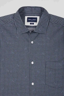 Chemise en coton à micro-carreaux bleu marine coupe Slim