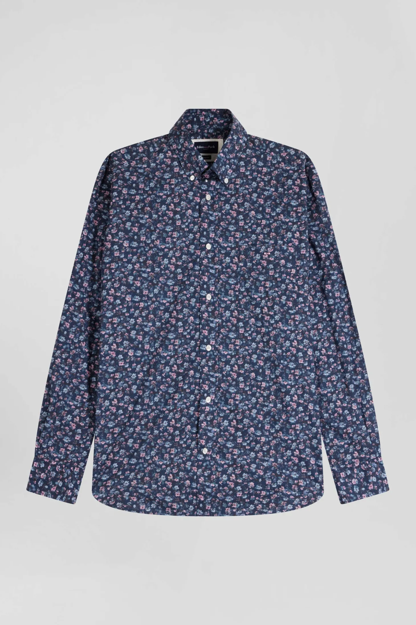 Chemise en coton à microimprimé bleu foncé coupe Regular