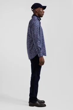 Chemise en coton à microimprimé bleu foncé coupe Regular