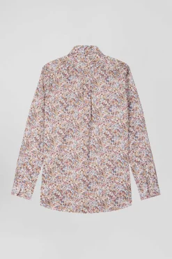 Chemise en coton à microimprimé beige coupe Regular
