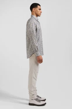 Chemise en coton à microimprimé vert coupe Regular
