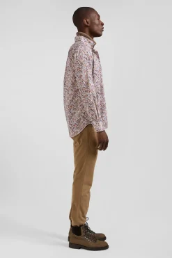 Chemise en coton à microimprimé beige coupe Regular