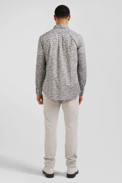 Chemise en coton à microimprimé vert coupe Regular